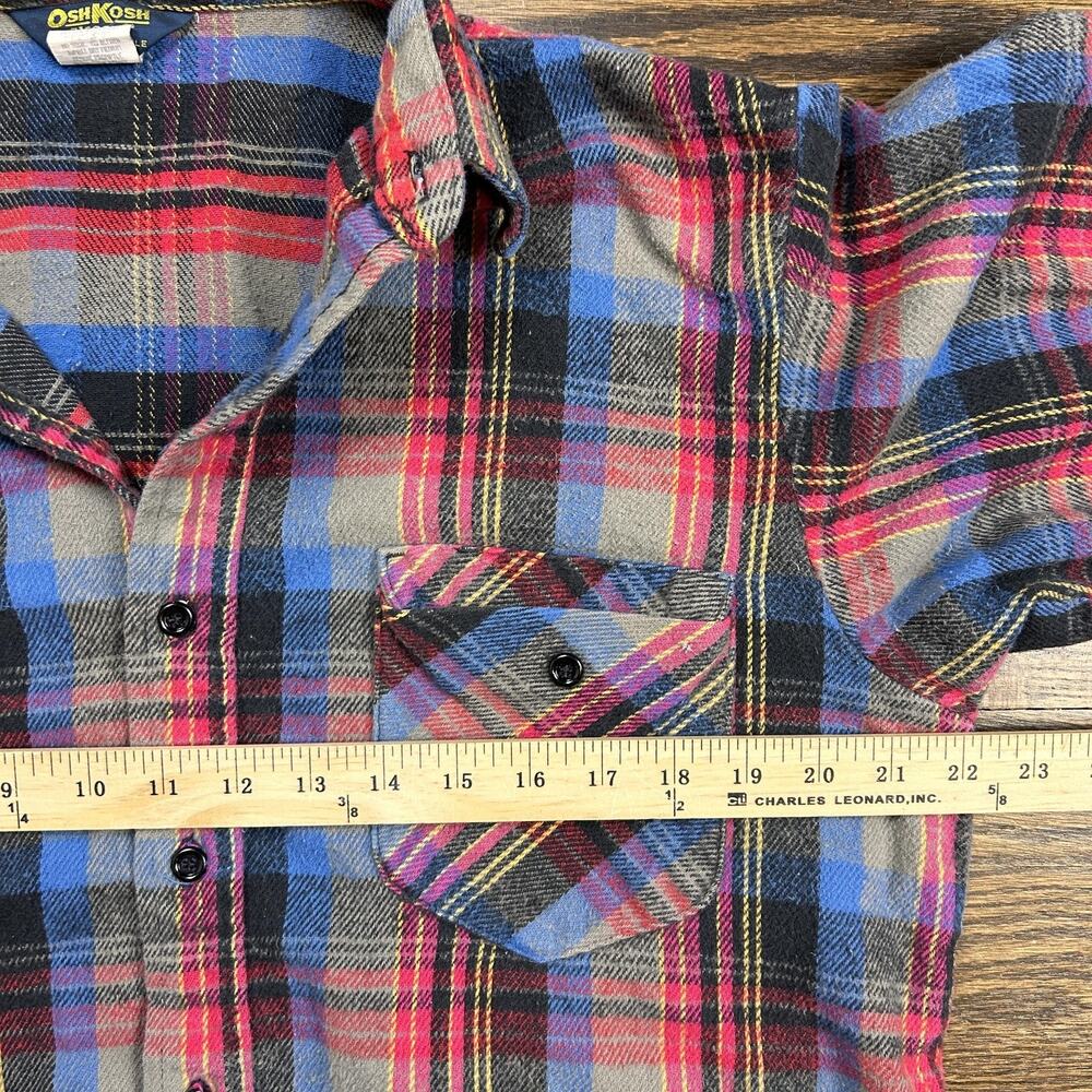 Vintage OshKosh B'Gosh Mens Large Plaid Flannel Button Down Shirt Blue Red Grey - Picture 5 of 11